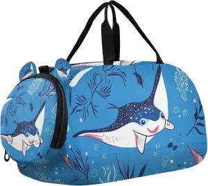 Manta Ray Purple Duffle Bag for Kids Girls Boys, Sports Gym Bag with Shoe Compartments, Kids Travel Overnight Weekender Shoulder Bag