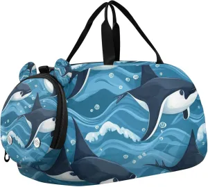Manta Rays Blue Duffle Bag for Toddler Girls Boys, Sports Gym Bag with Shoe Compartments, Kids Travel Overnight Weekender Shoulder Bag