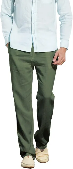 Manwan walk Men’s Casual Beach Trousers Elastic Loose Fit Lightweight Linen Summer Pants K70