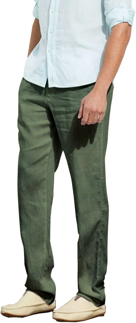 Manwan walk Men’s Casual Beach Trousers Elastic Loose Fit Lightweight Linen Summer Pants K70