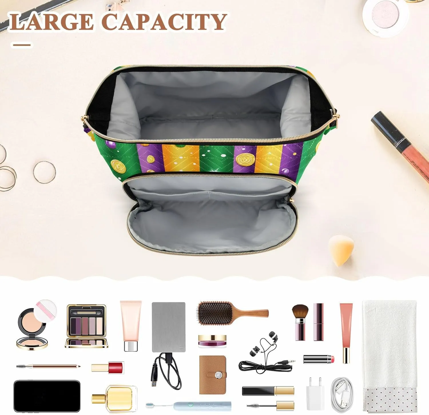 Mardi Gras Beads Makeup Bag Waterproof Makeup Bag With Handle Jewelry for Jewelry Organizer