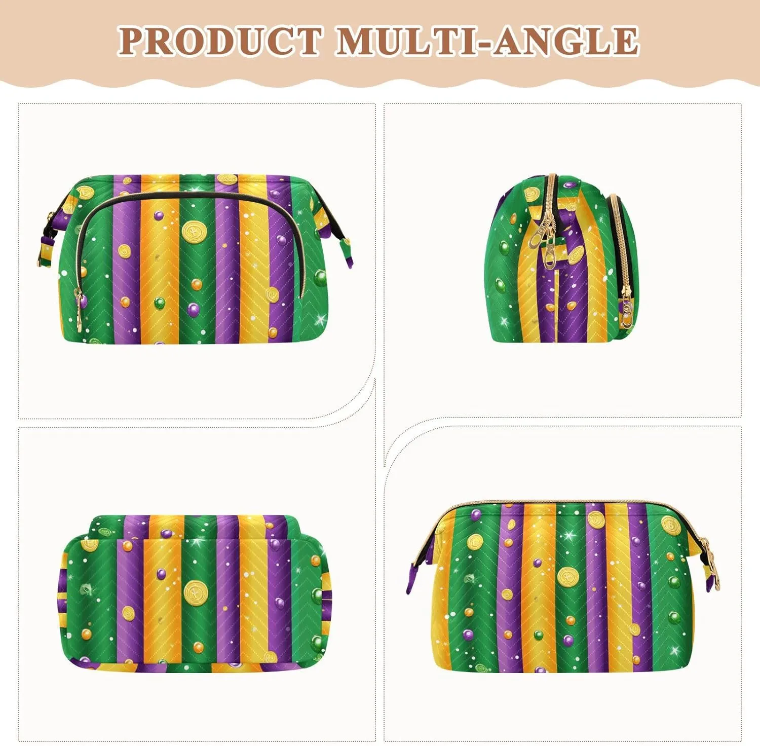 Mardi Gras Beads Makeup Bag Waterproof Makeup Bag With Handle Jewelry for Jewelry Organizer