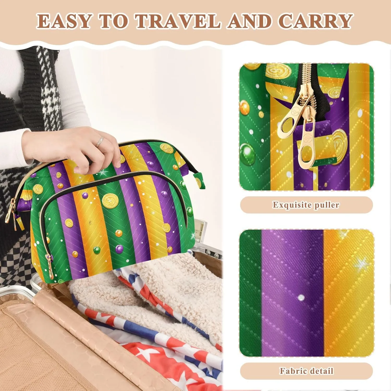 Mardi Gras Beads Makeup Bag Waterproof Makeup Bag With Handle Jewelry for Jewelry Organizer