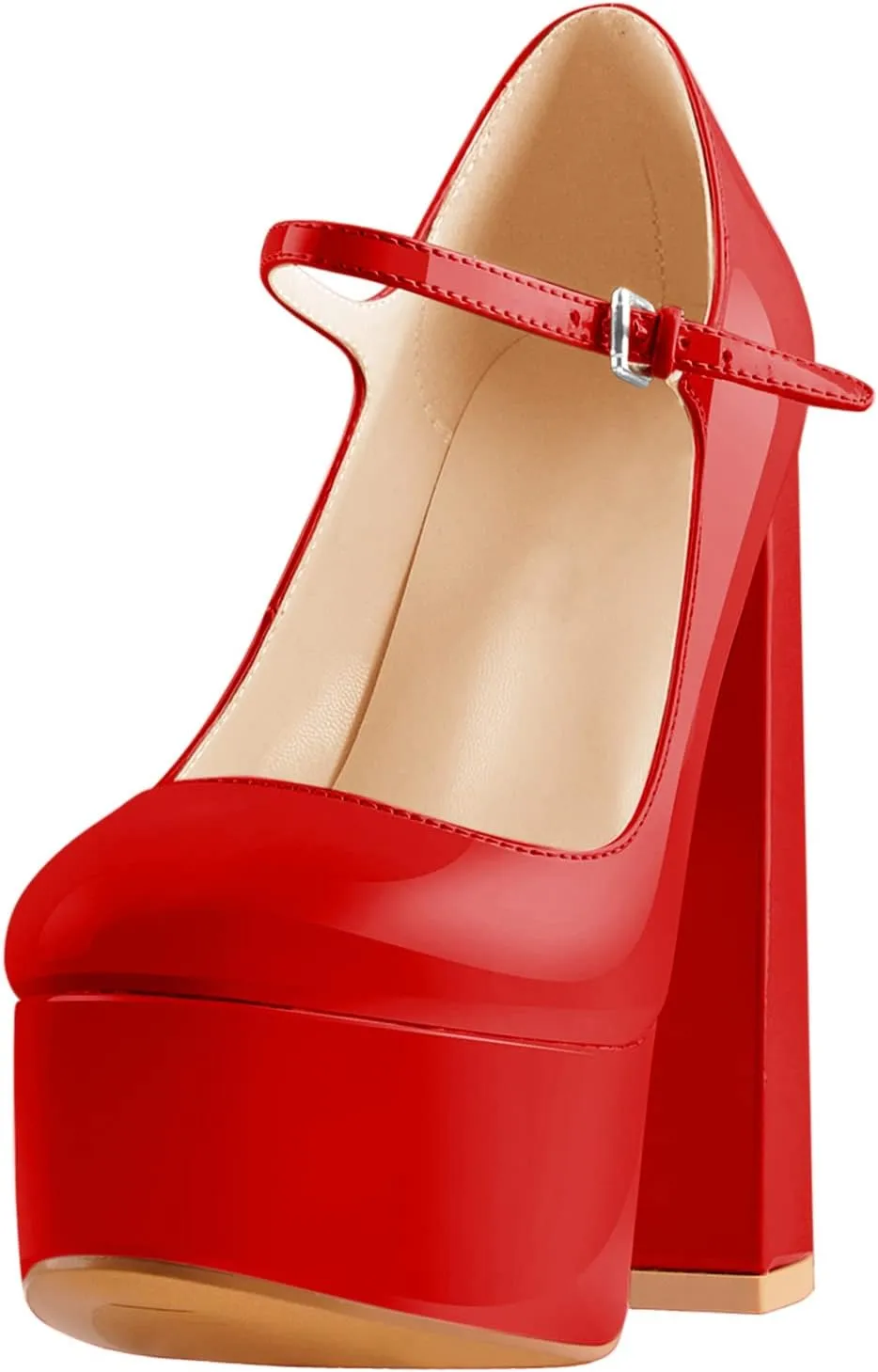 Mary Jane Platform Chunky High Heels Ankle Strap Close Toe Pumps