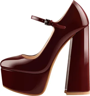 Mary Jane Platform Chunky High Heels Ankle Strap Close Toe Pumps