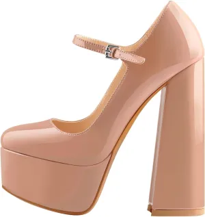 Mary Jane Platform Chunky High Heels Ankle Strap Close Toe Pumps