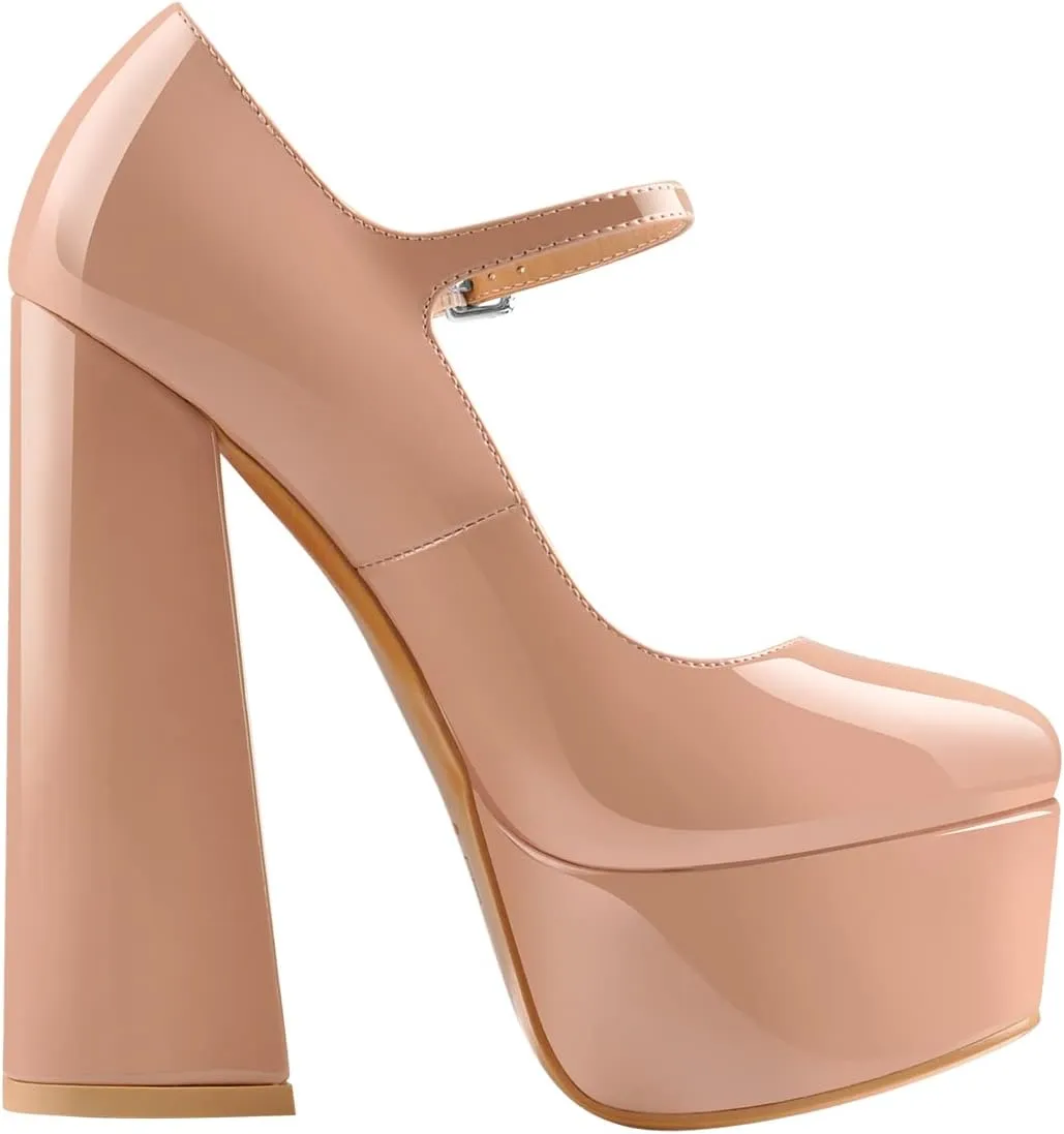 Mary Jane Platform Chunky High Heels Ankle Strap Close Toe Pumps