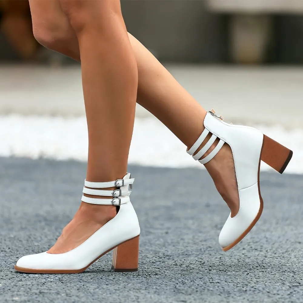 Mary Jane Shoe Women Heels Chunky Block Heel Close Round Toe Pumps Shoes with Ankle Strap Dress Party Shoes