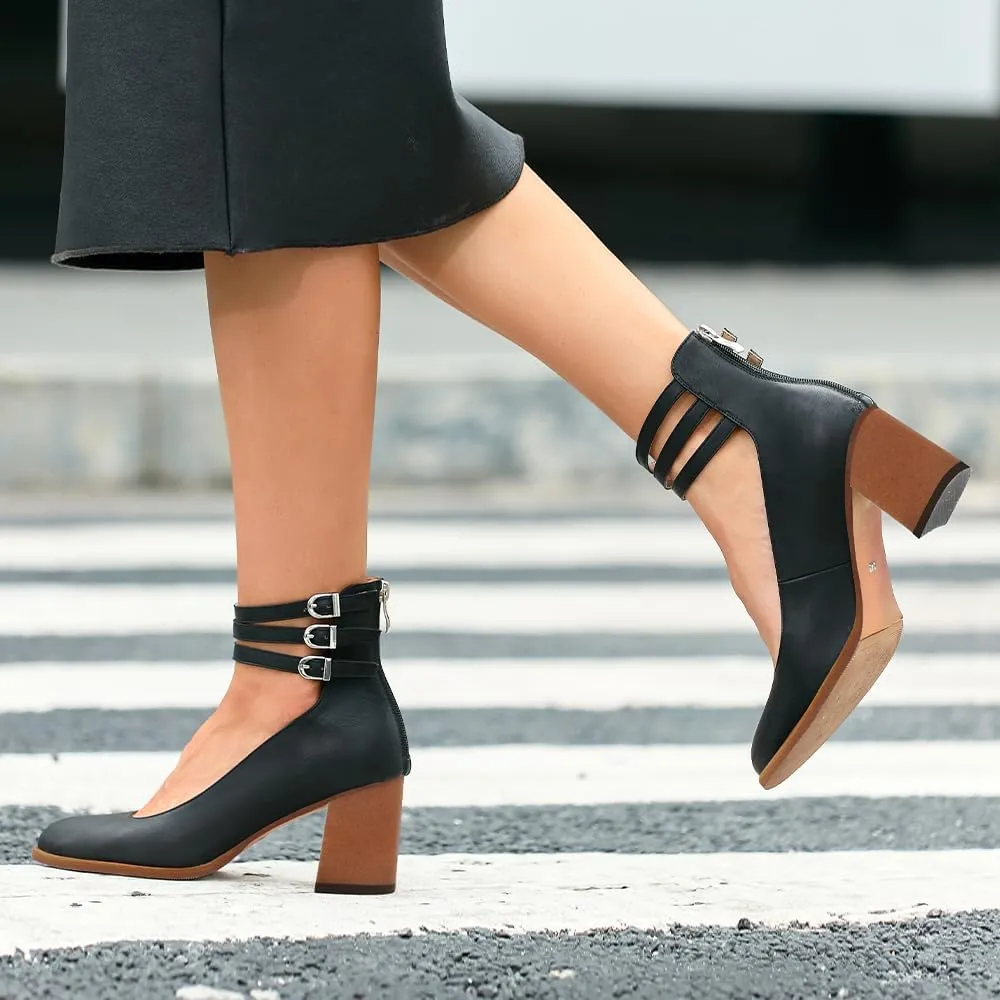Mary Jane Shoe Women Heels Chunky Block Heel Close Round Toe Pumps Shoes with Ankle Strap Dress Party Shoes