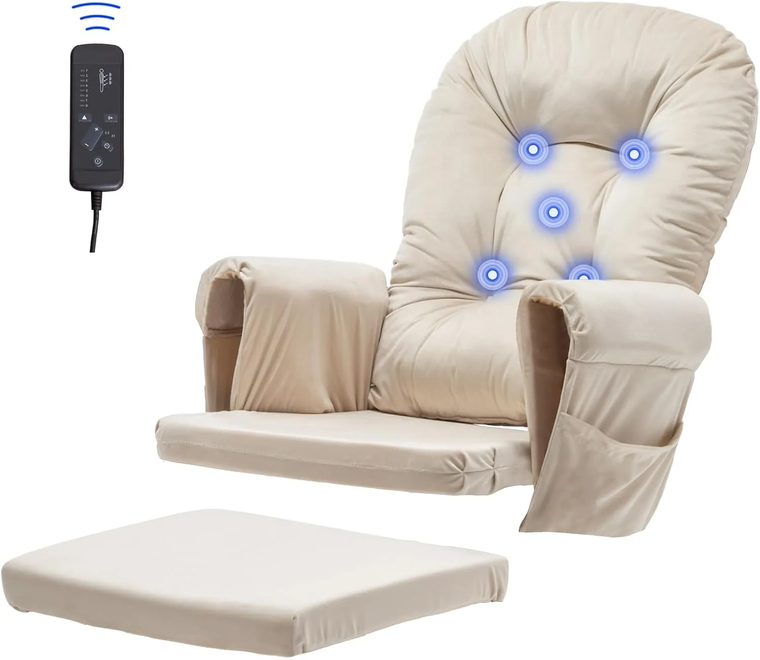 Massage Glider Rocker Replacement Cushions with Storage Pocket, 5PCS, Soft Velvet Thickened, Washable Non Slip, Universal for Use in Glider Rocking Chair, Cream