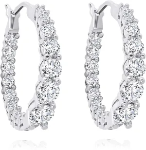 MAX   STONE 925 Sterling Silver Inside Out Cubic Zirconia Hoop Earrings for Women (1 inch, 4.0 carat) | Anti-Tarnishing Simulated Diamond Silver Hoop Earrings