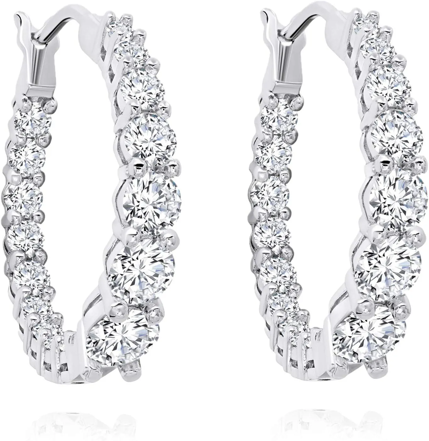MAX   STONE 925 Sterling Silver Inside Out Cubic Zirconia Hoop Earrings for Women (1 inch, 4.0 carat) | Anti-Tarnishing Simulated Diamond Silver Hoop Earrings