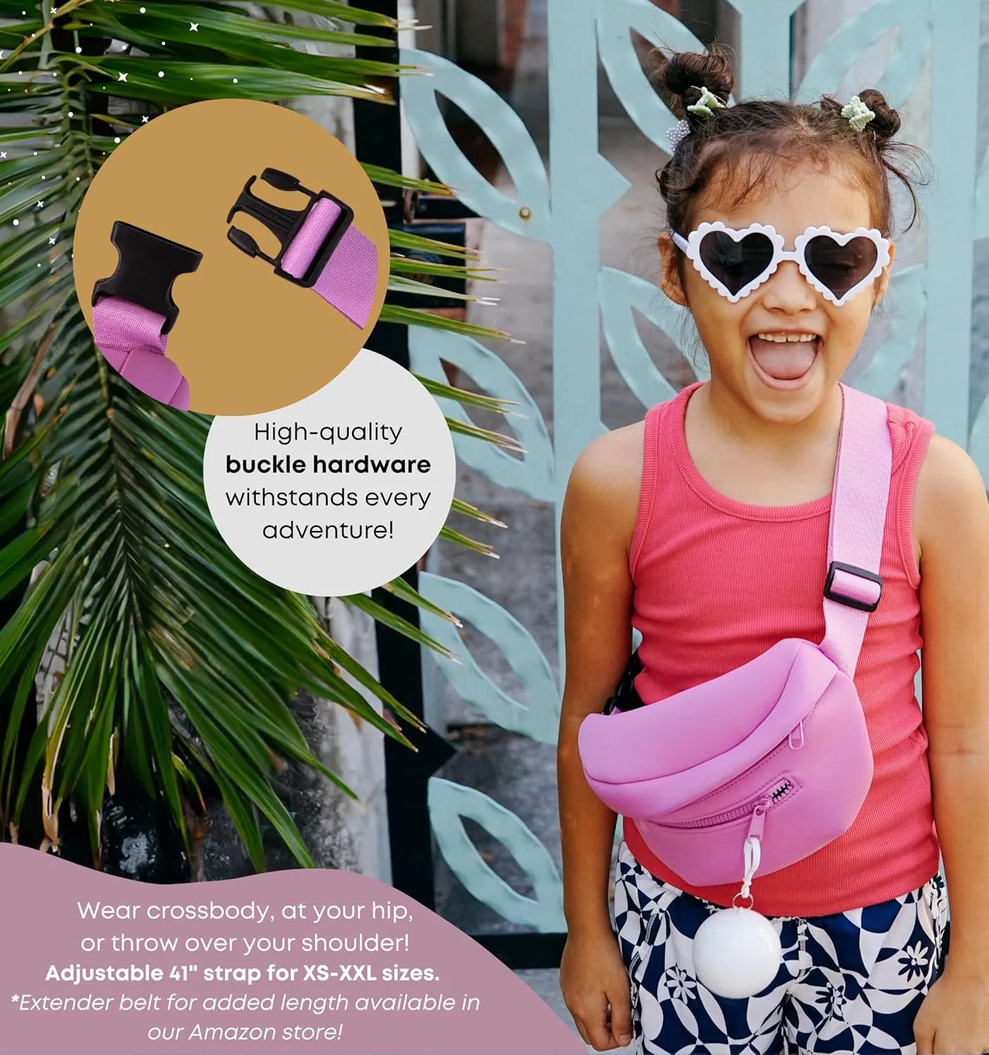 Maxie & Nova Neoprene Fanny Pack with Adjustable Waist, Theme Park Bag (1 piece, Pink)
