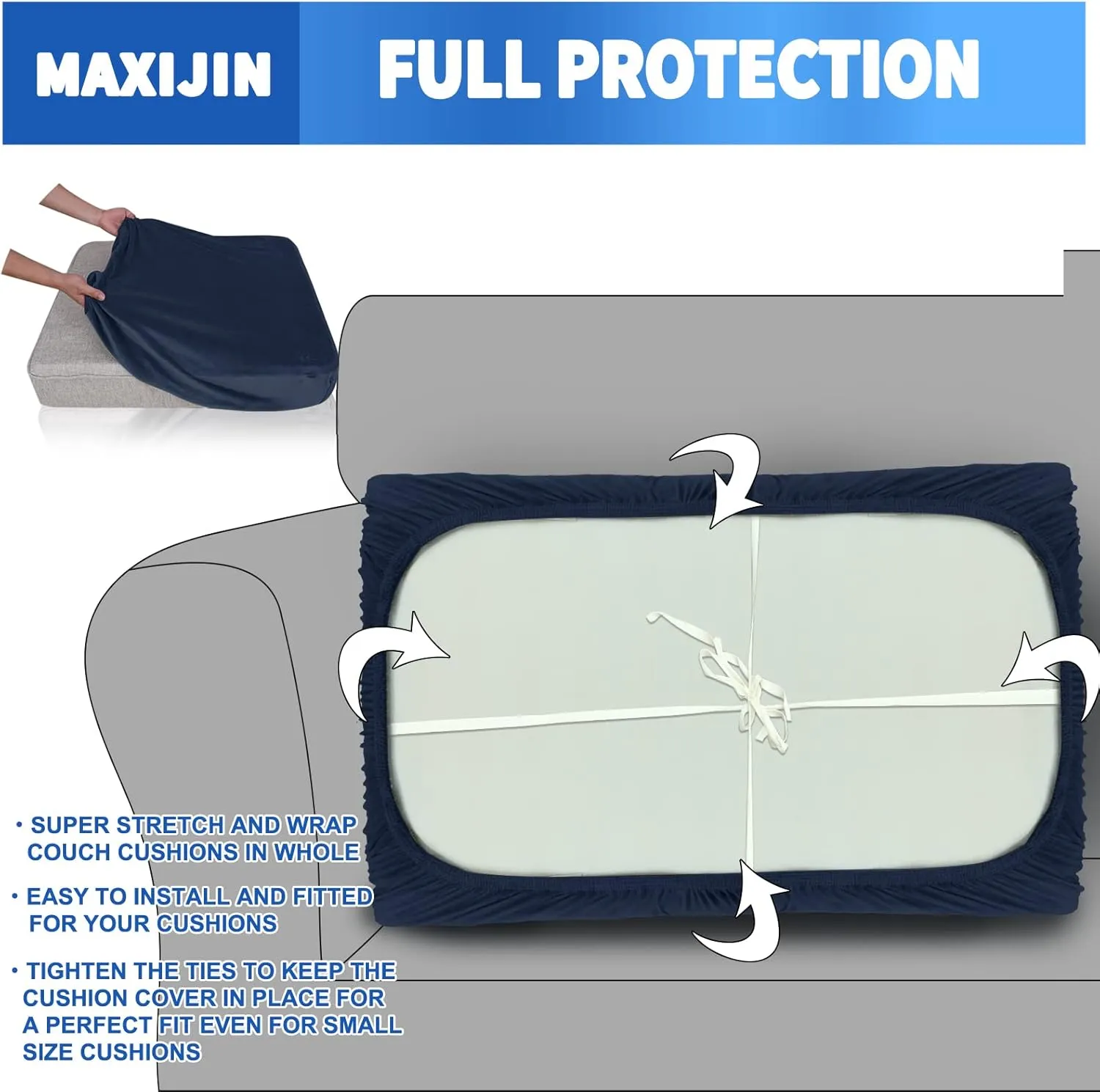 MAXIJIN Velvet Stretch Couch Cushion Covers Soft Loveseat Cushion Cover Replacement Sofa Seat Cushion Slipcovers RV Protector with Elastic Bottom (1 Piece Loveseat Cushion Cover, Navy Blue)