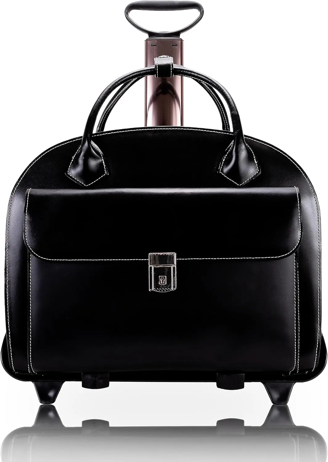 McKlein 15" Leather Patented Detachable -Wheeled Ladies' Laptop Briefcase- GLEN ELLYN- Black