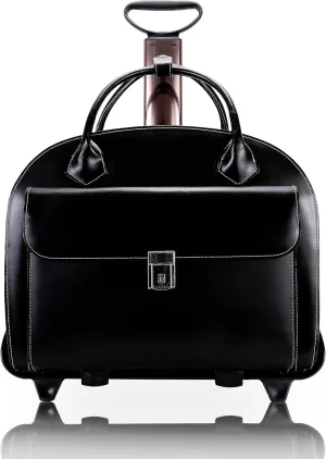 McKlein 15" Leather Patented Detachable -Wheeled Ladies' Laptop Briefcase- GLEN ELLYN- Black