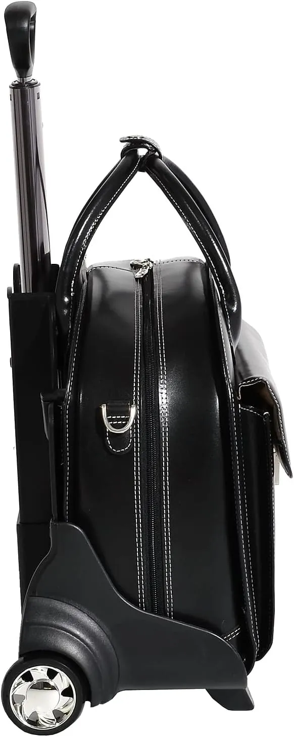 McKlein 15" Leather Patented Detachable -Wheeled Ladies' Laptop Briefcase- GLEN ELLYN- Black