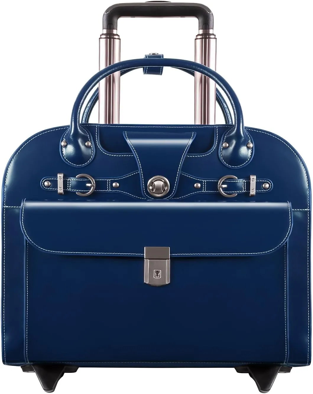 McKlein 15" Leather Wheeled Ladies' Laptop Briefcase- EDGEBROOK- Navy