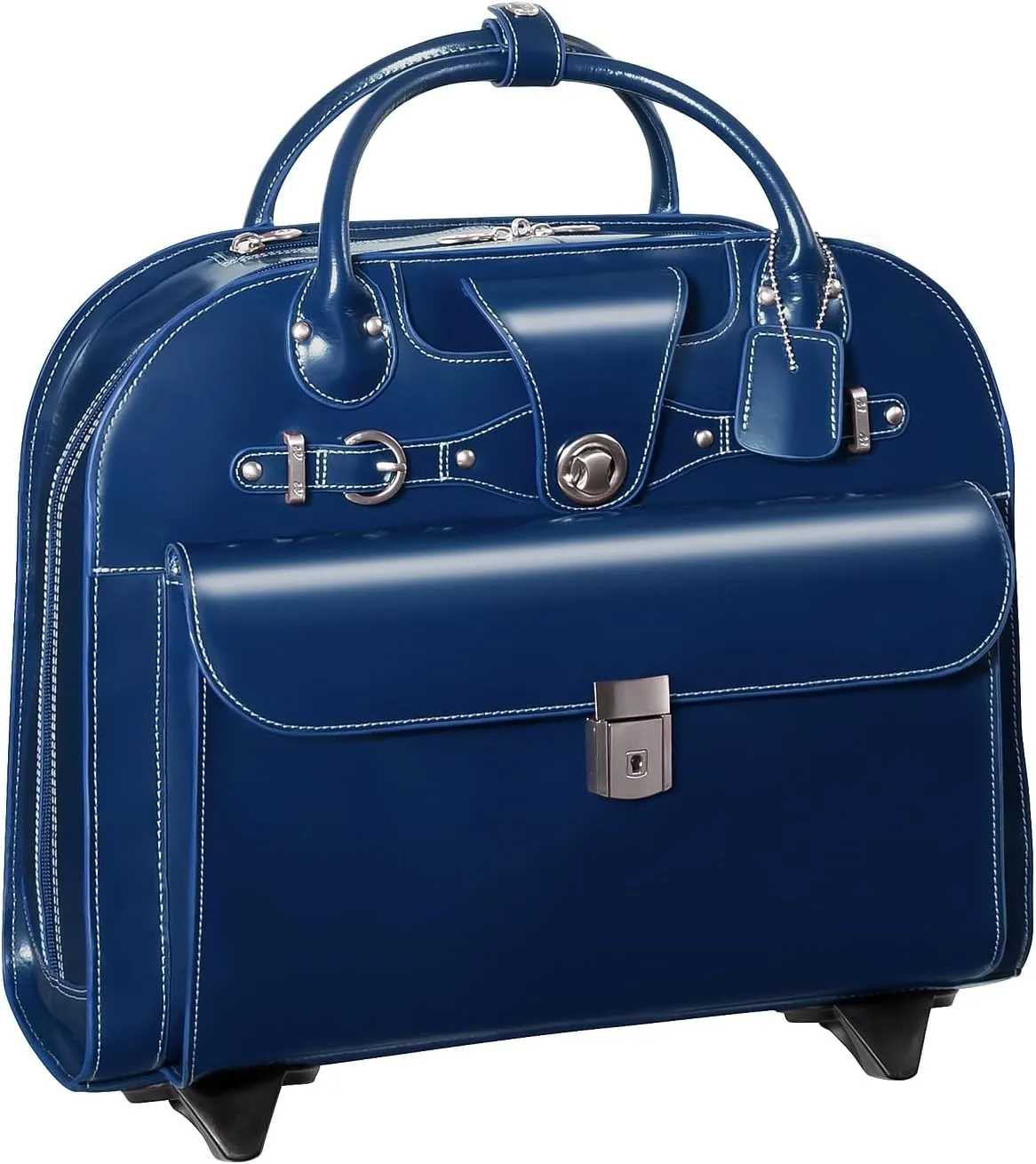 McKlein 15" Leather Wheeled Ladies' Laptop Briefcase- EDGEBROOK- Navy