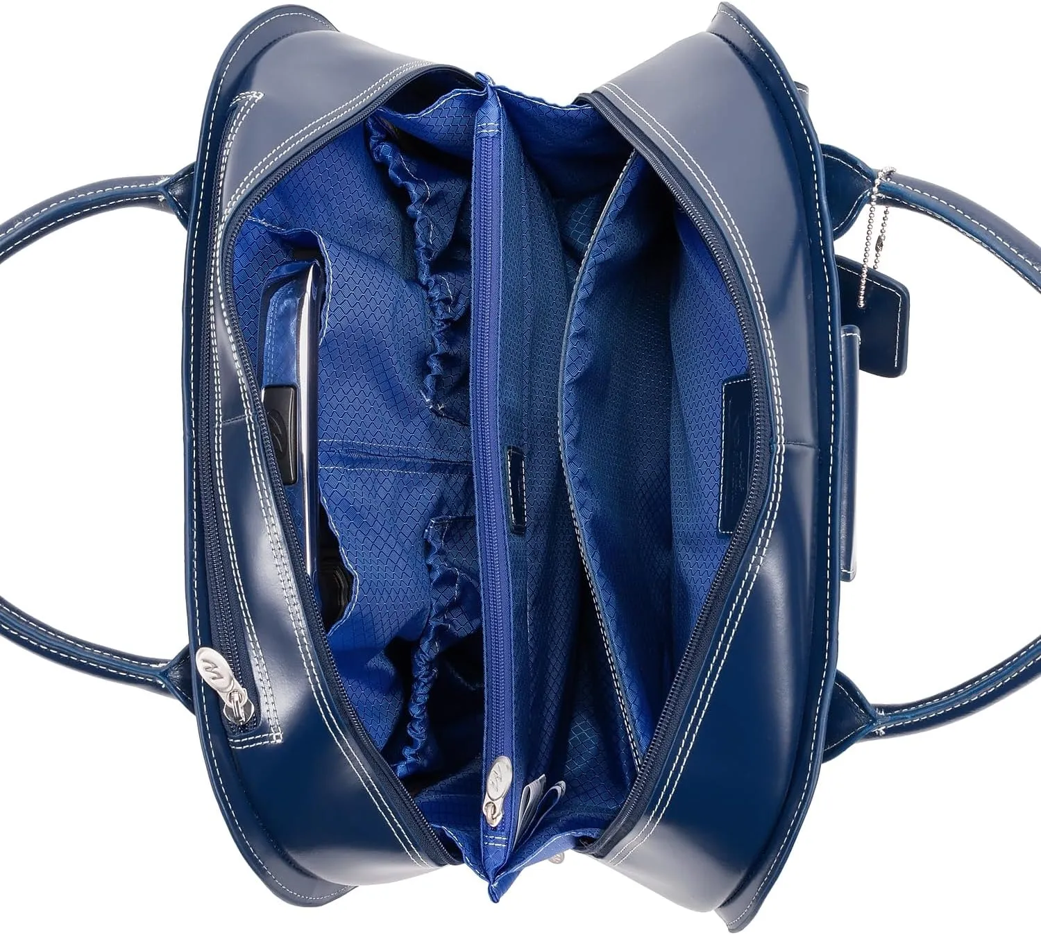 McKlein 15" Leather Wheeled Ladies' Laptop Briefcase- EDGEBROOK- Navy