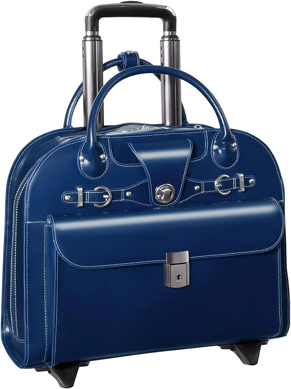 McKlein 15" Leather Wheeled Ladies' Laptop Briefcase- EDGEBROOK- Navy
