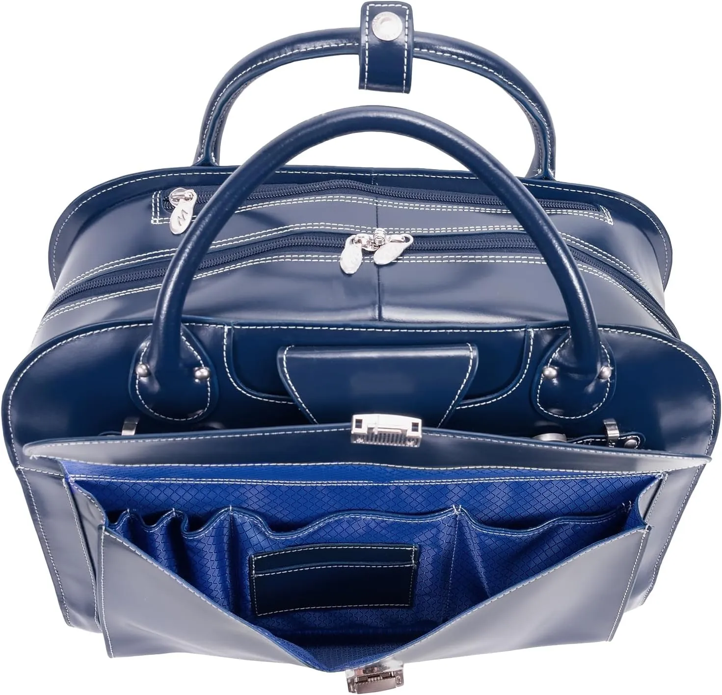McKlein 15" Leather Wheeled Ladies' Laptop Briefcase- EDGEBROOK- Navy