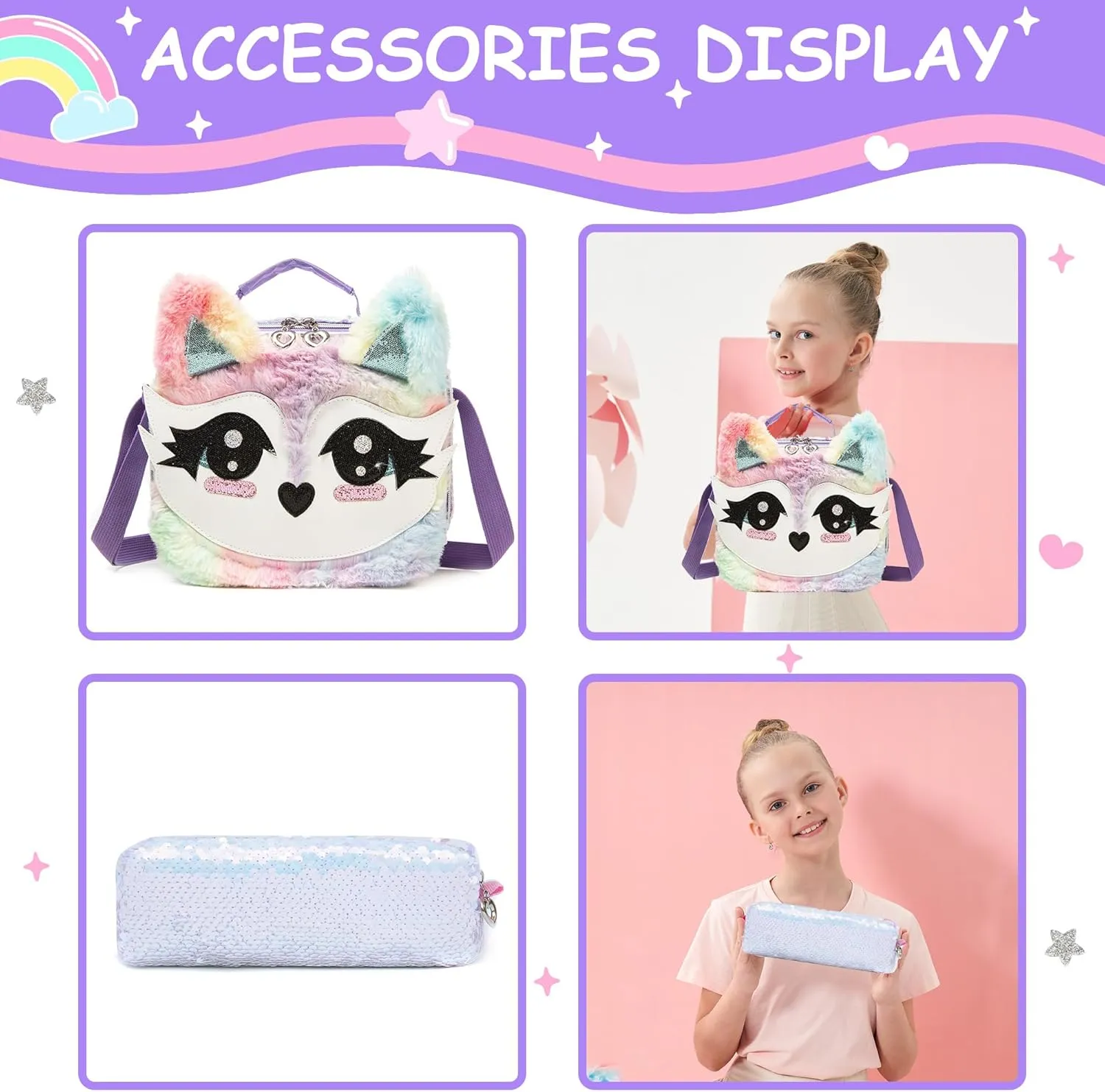Meetbelify Rolling Backpack for Girls Backpacks with Wheels for Elementary School Students Kids 3 in 1 Travel Luggage Suitcase with Lunch Box Pencil Case for Girls Age 8-10 Cute Panda