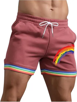 Men Pride Shorts Casual Elastic Waist Rainbow Short Pants Workout Running Athletic Jogger Drawstring Gym Sweat Shorts