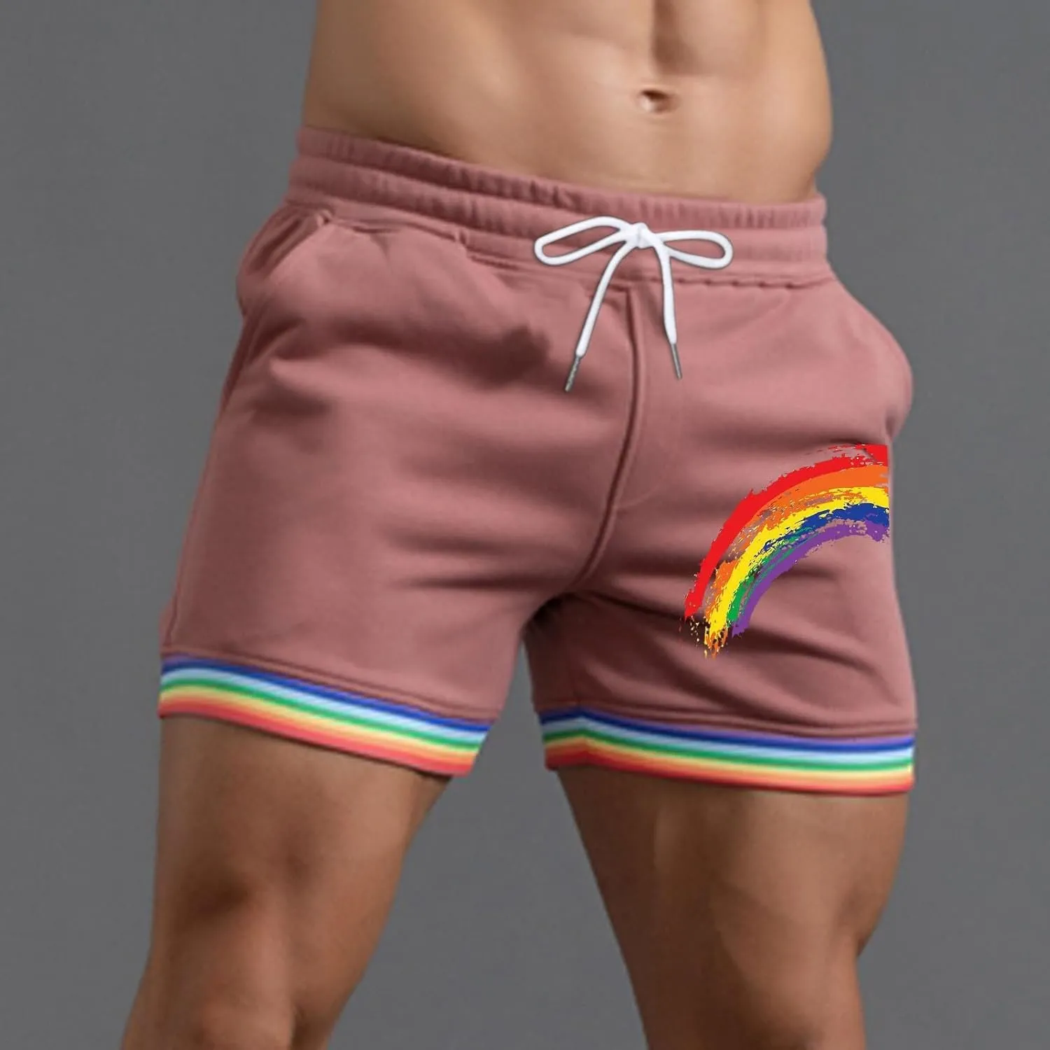 Men Pride Shorts Casual Elastic Waist Rainbow Short Pants Workout Running Athletic Jogger Drawstring Gym Sweat Shorts
