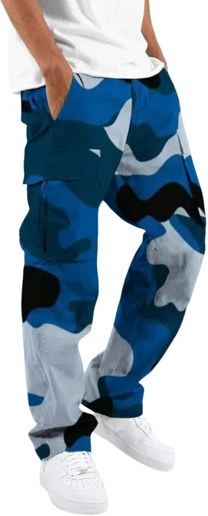 Mens Active Athletic Jogger Sweatpants Woven Pocket Foot Rope Solid Pant Street Cargo Casual Lounge Jogger Sweatpants