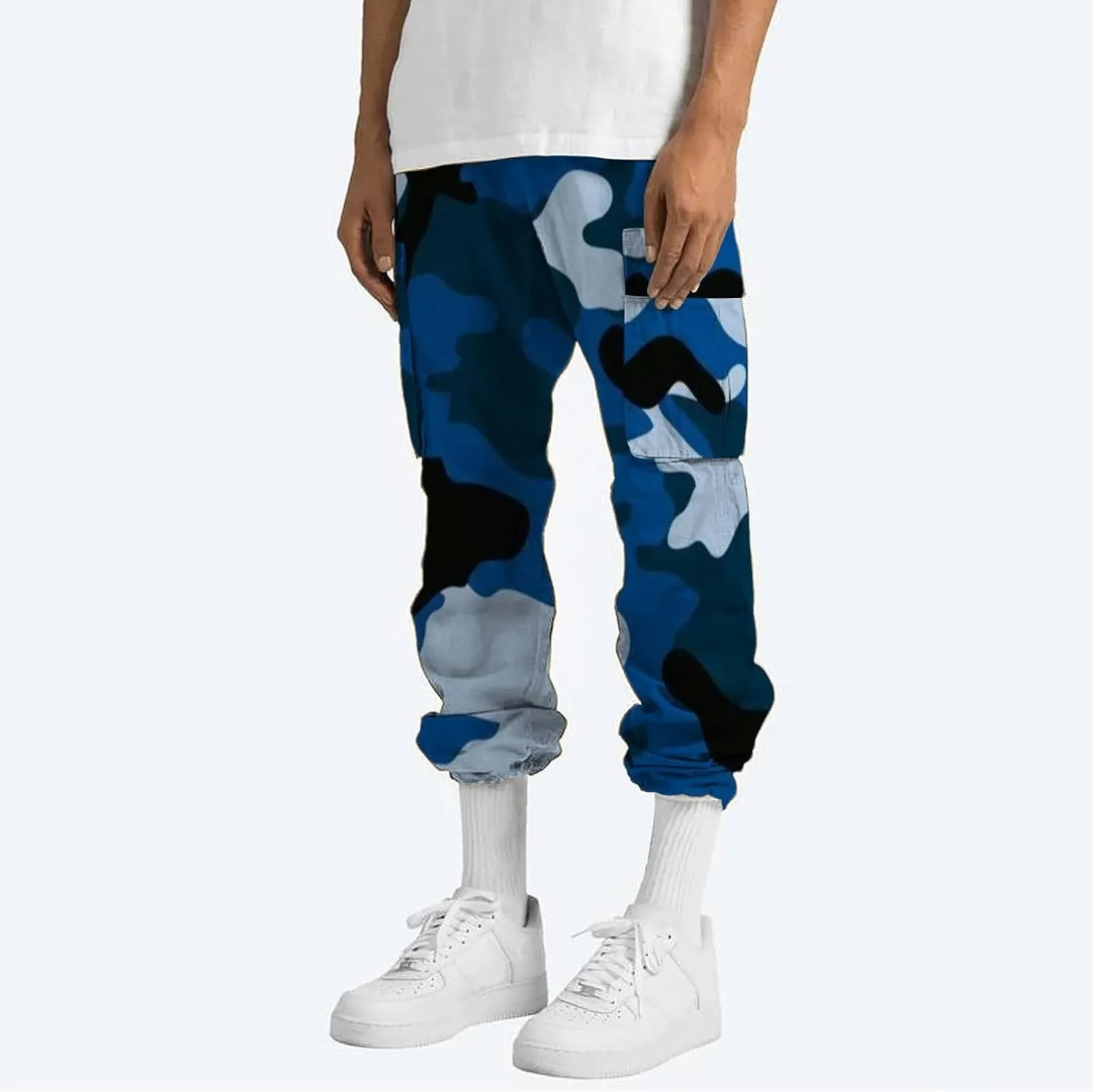 Mens Active Athletic Jogger Sweatpants Woven Pocket Foot Rope Solid Pant Street Cargo Casual Lounge Jogger Sweatpants