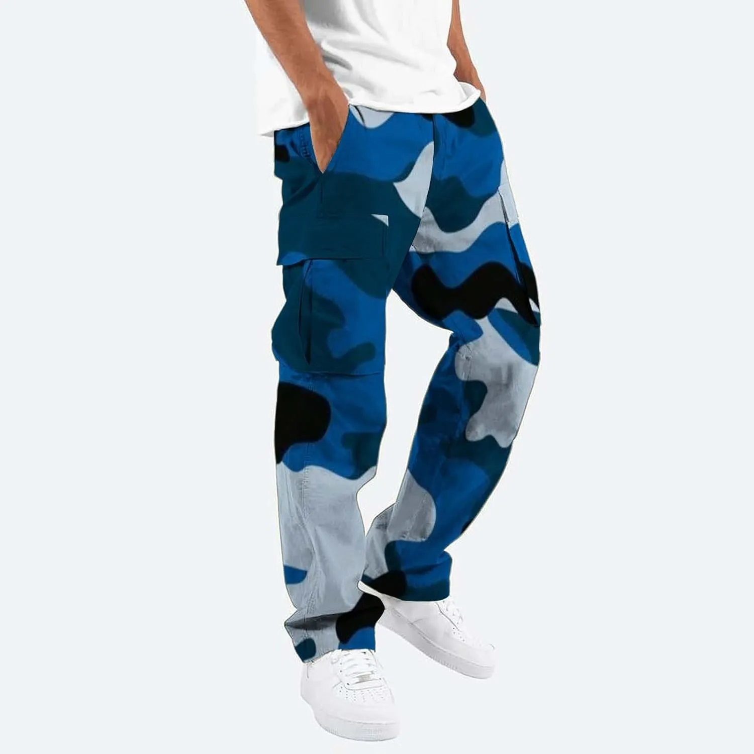 Mens Active Athletic Jogger Sweatpants Woven Pocket Foot Rope Solid Pant Street Cargo Casual Lounge Jogger Sweatpants