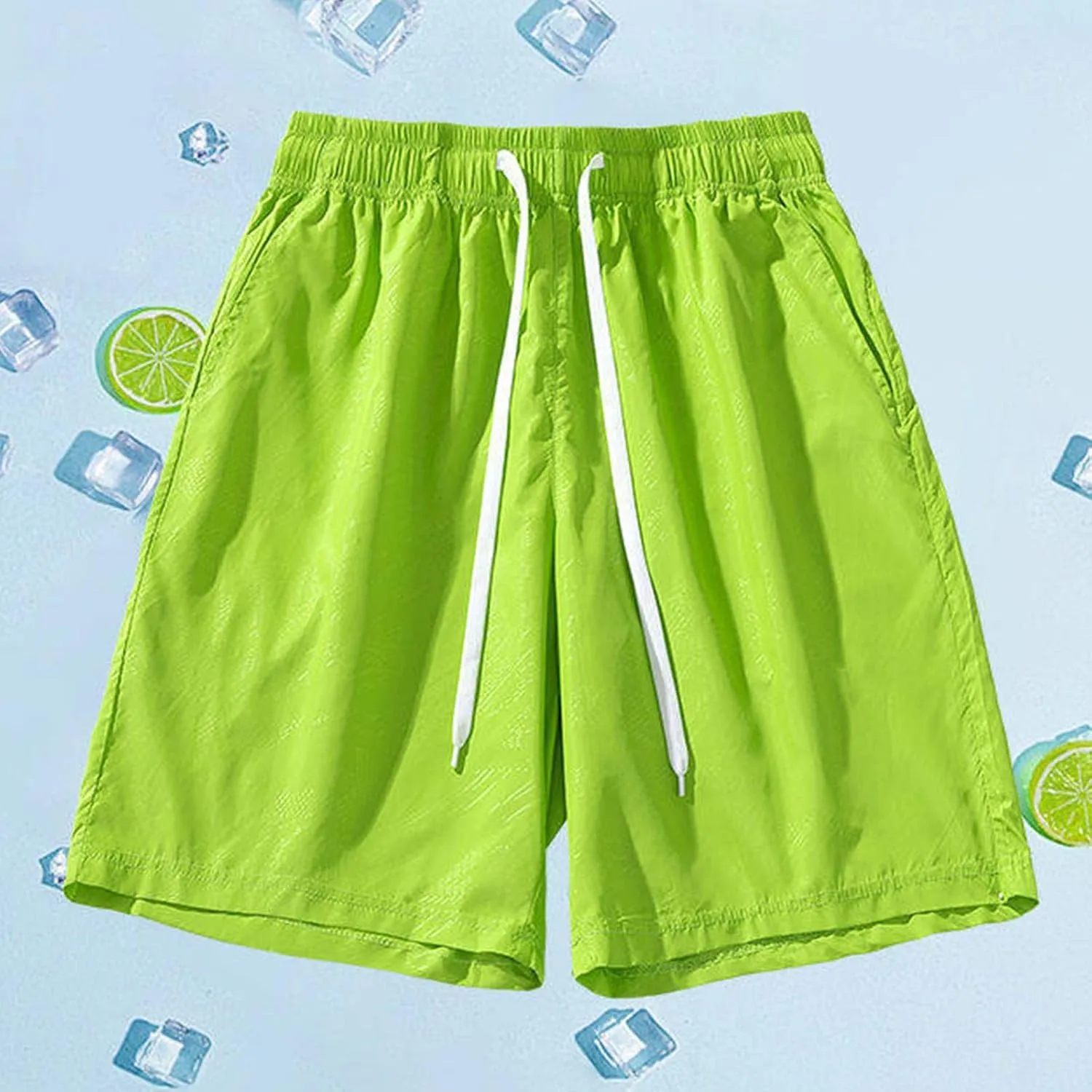 Men's Athletic Shorts Summer Lounge Drawstring Vacation Beach Pants Fashion Loose Elastic Waist Pants with Pockets