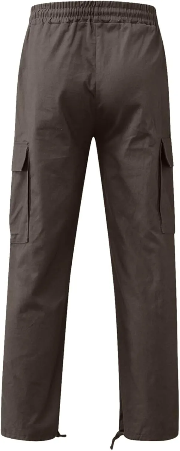 Mens Cargo Pants Waist Drawstring Casual Joggers Loose Baggy Work Hiking Fishing Travel Utility Outdoor Sweatpants