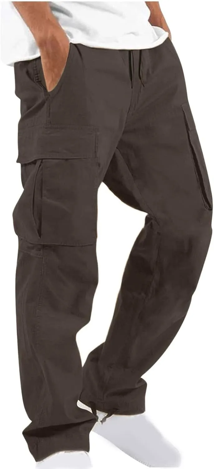 Mens Cargo Pants Waist Drawstring Casual Joggers Loose Baggy Work Hiking Fishing Travel Utility Outdoor Sweatpants