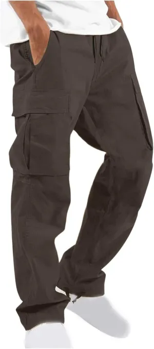 Mens Cargo Pants Waist Drawstring Casual Joggers Loose Baggy Work Hiking Fishing Travel Utility Outdoor Sweatpants