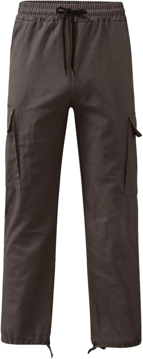 Mens Cargo Pants Waist Drawstring Casual Joggers Loose Baggy Work Hiking Fishing Travel Utility Outdoor Sweatpants
