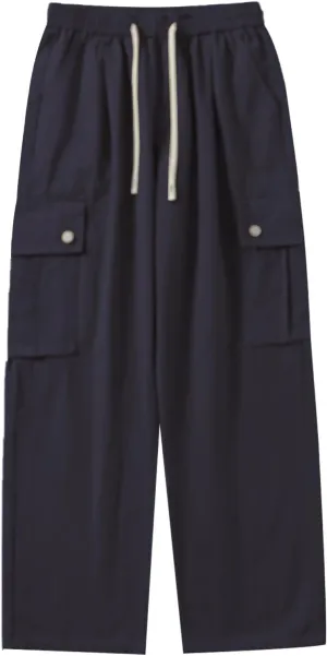 Mens Casual Cargo Pants Spring Summer Lightweight Elastic Waist Drawstring Pants Loose Fit Yoga Trousers with Pockets