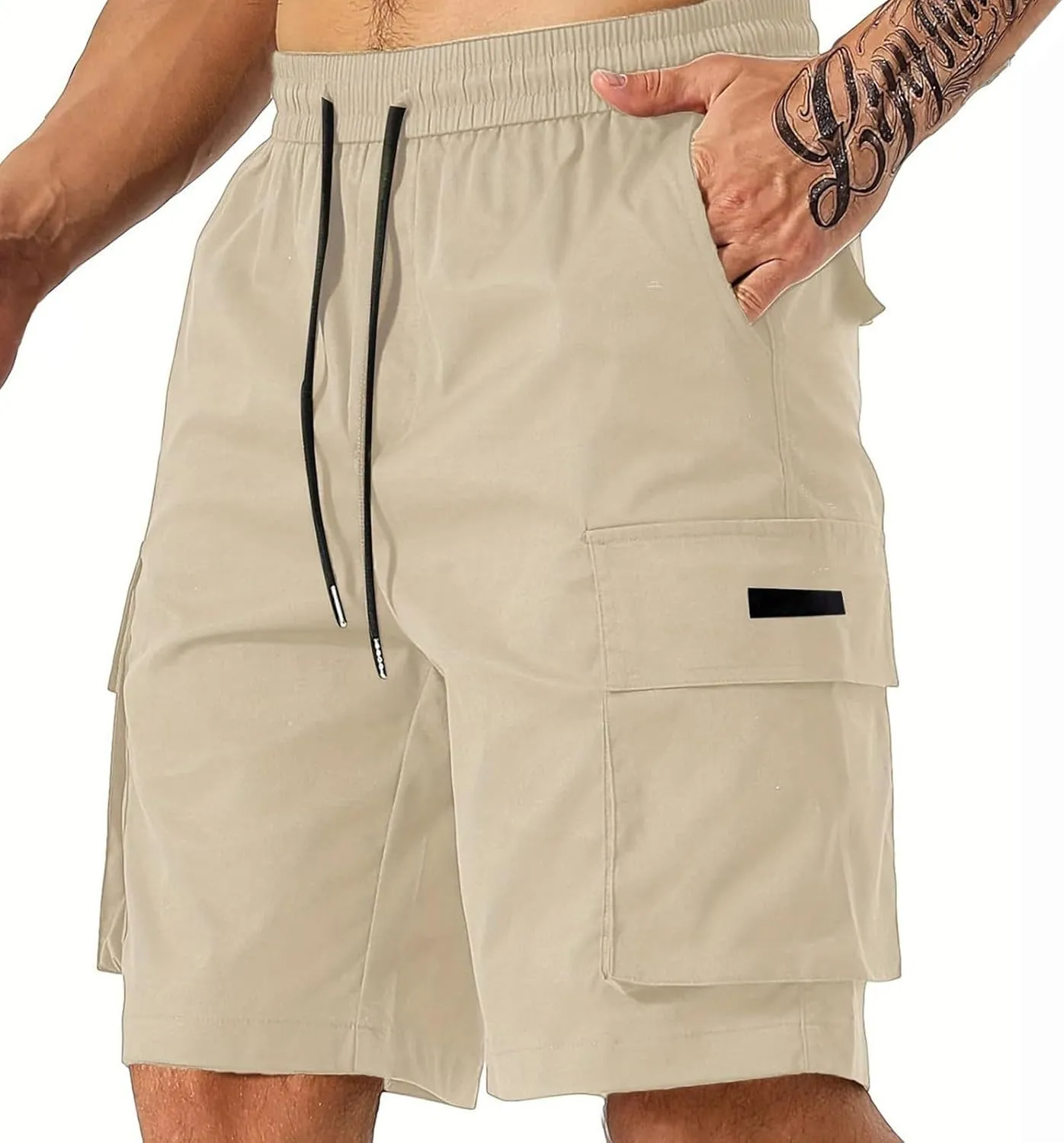 Men's Casual Cargo Shorts Waist with Drawstring Hiking Fishing Outfits Lightweight Multi-Pocket Athletic Short Pants