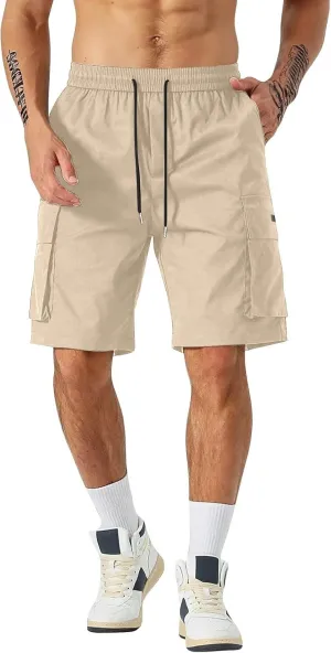 Men's Casual Cargo Shorts Waist with Drawstring Hiking Fishing Outfits Lightweight Multi-Pocket Athletic Short Pants