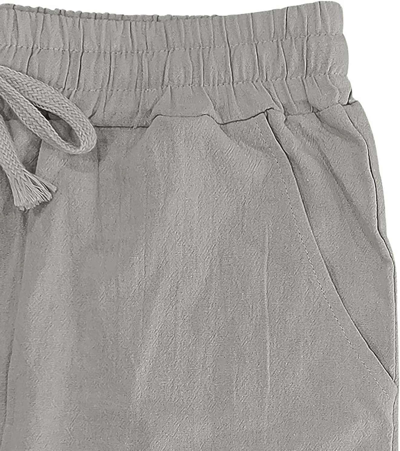 Mens Casual Fashion Linen Trousers Solid Loose Drawstring Elastic Waist Straight Leg Pants Vacation Ralaxed Fit Pants
