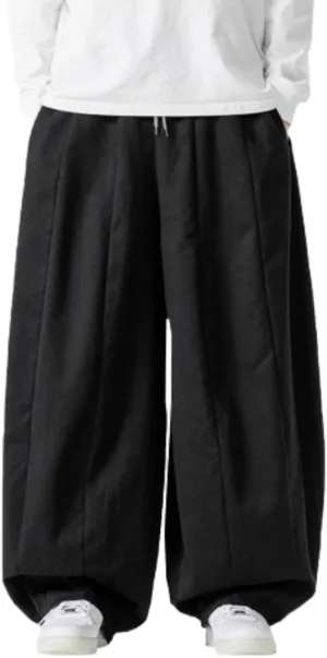 Mens Casual Wide Leg Pants Solid Lounge Oversized Loose Jogging Harem Pants Drawstring Palazzo Trousers with Pockets