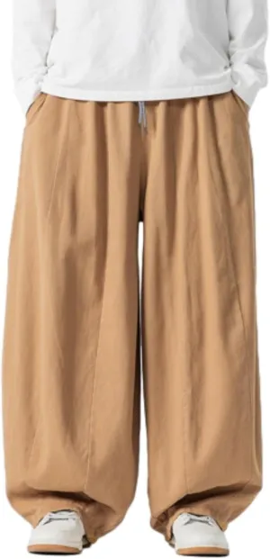 Mens Casual Wide Leg Pants Solid Lounge Oversized Loose Jogging Harem Pants Drawstring Palazzo Trousers with Pockets