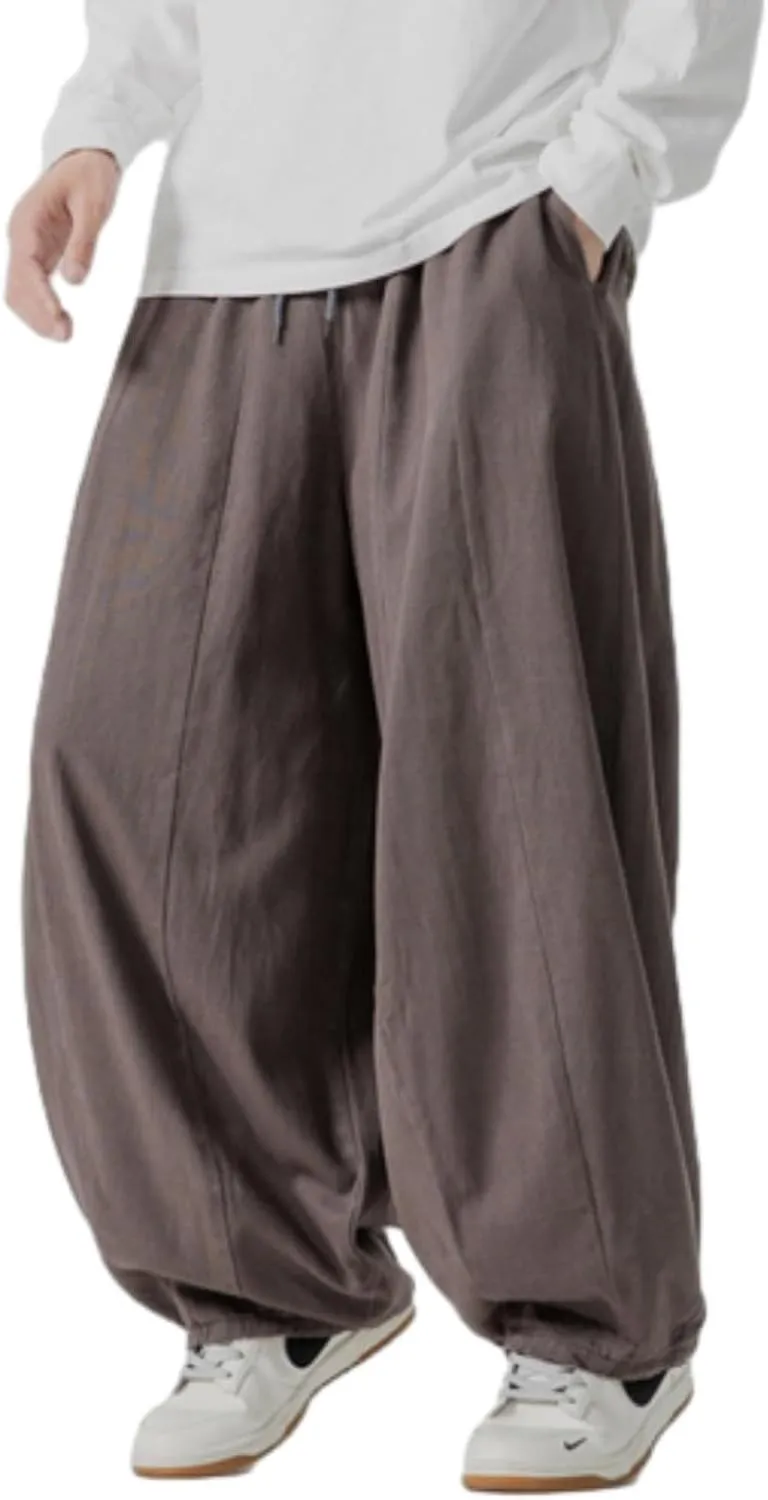 Mens Casual Wide Leg Pants Solid Lounge Oversized Loose Jogging Harem Pants Drawstring Palazzo Trousers with Pockets