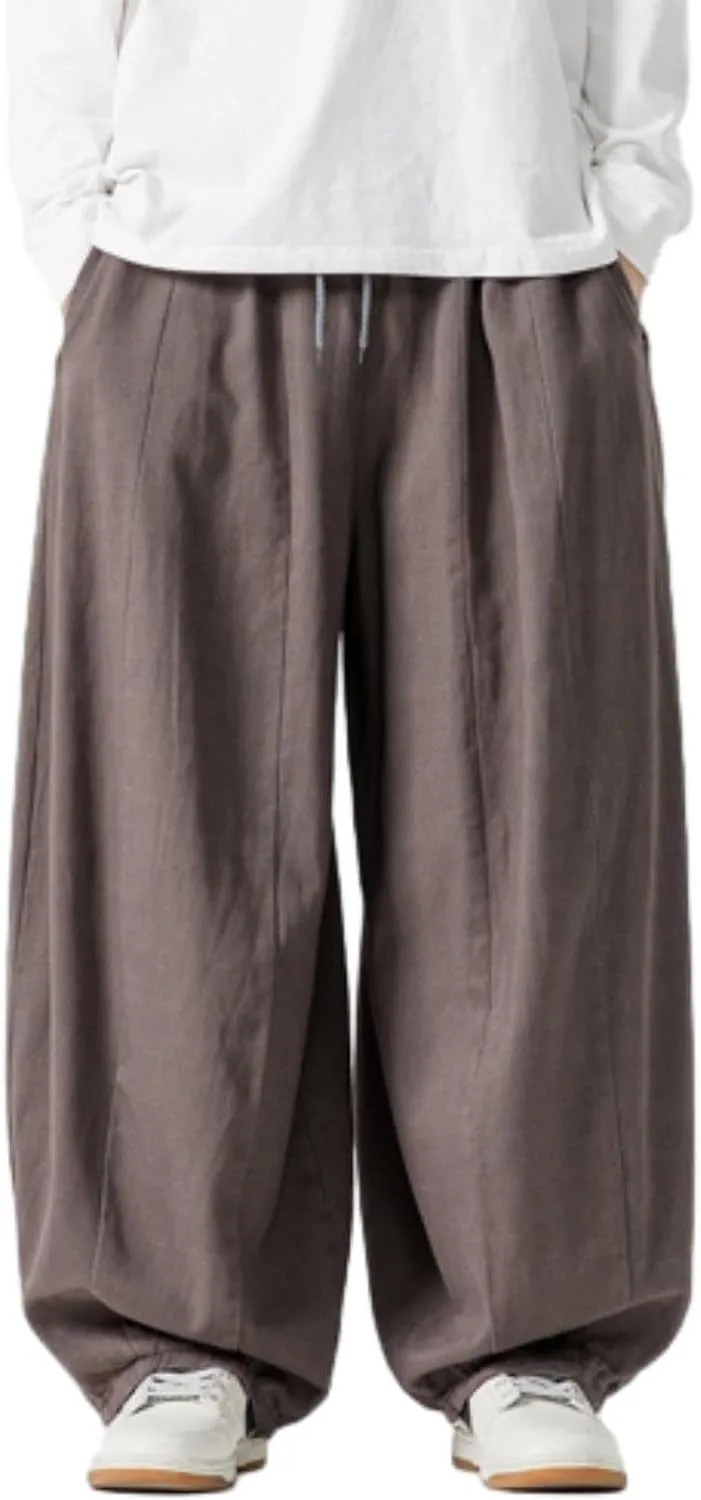 Mens Casual Wide Leg Pants Solid Lounge Oversized Loose Jogging Harem Pants Drawstring Palazzo Trousers with Pockets