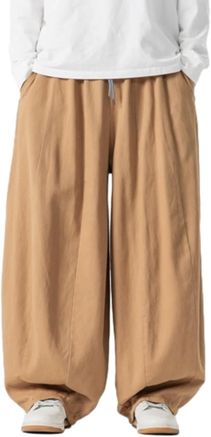 Mens Casual Wide Leg Pants Solid Lounge Oversized Loose Jogging Harem Pants Drawstring Palazzo Trousers with Pockets