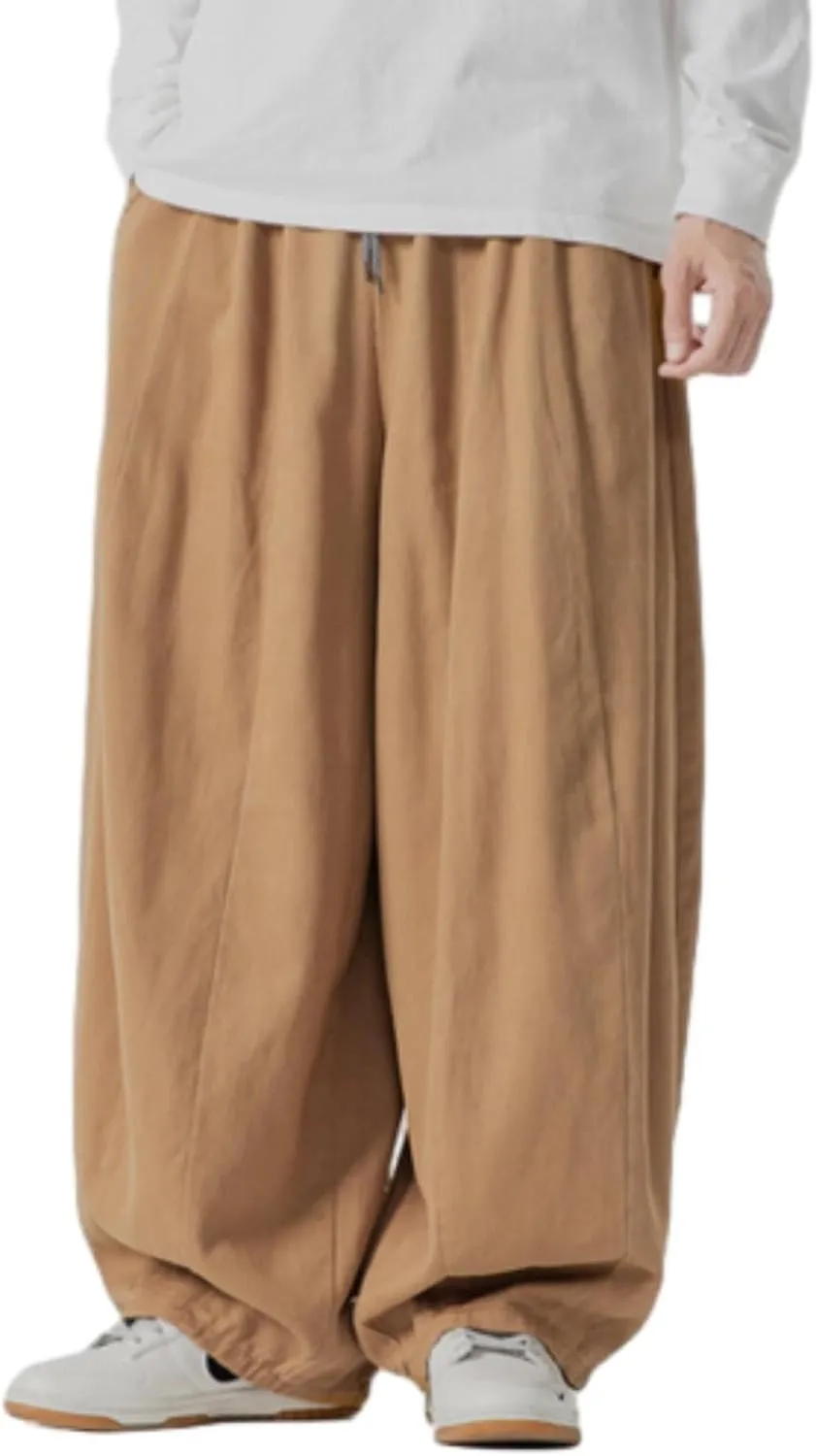 Mens Casual Wide Leg Pants Solid Lounge Oversized Loose Jogging Harem Pants Drawstring Palazzo Trousers with Pockets