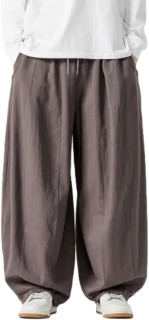 Mens Casual Wide Leg Pants Solid Lounge Oversized Loose Jogging Harem Pants Drawstring Palazzo Trousers with Pockets