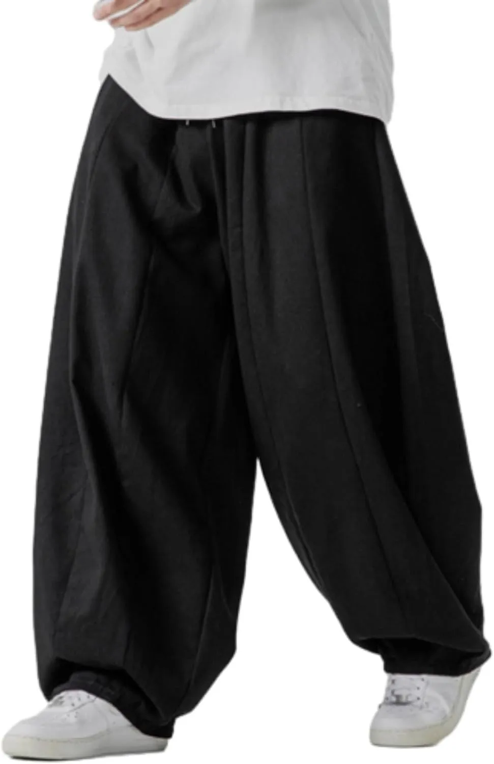 Mens Casual Wide Leg Pants Solid Lounge Oversized Loose Jogging Harem Pants Drawstring Palazzo Trousers with Pockets