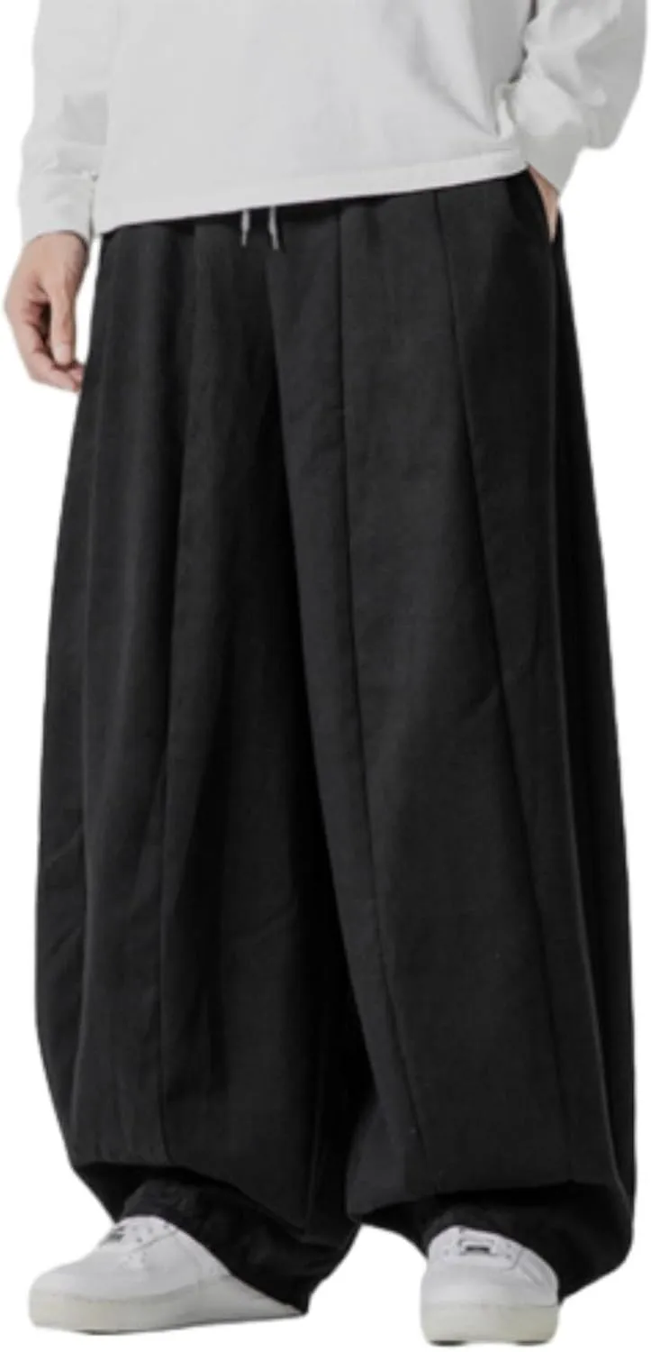 Mens Casual Wide Leg Pants Solid Lounge Oversized Loose Jogging Harem Pants Drawstring Palazzo Trousers with Pockets